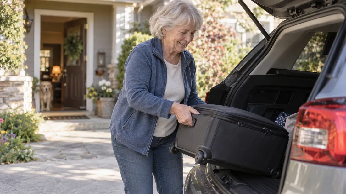 A woman loading the car on her own