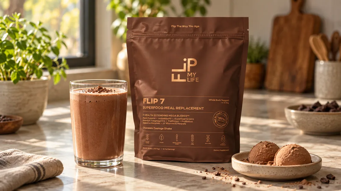 A FLIP 7 shake and bag on the kitchen counter