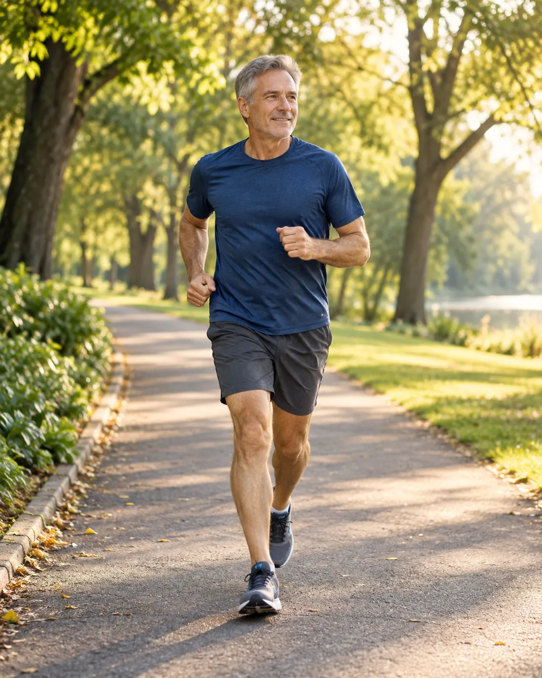A man jogging on a park path