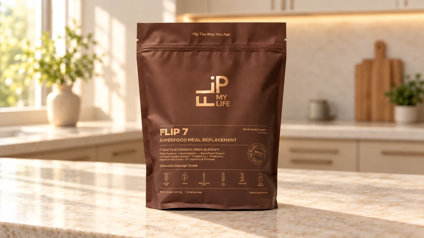 One bag of FLIP 7 on a kitchen counter